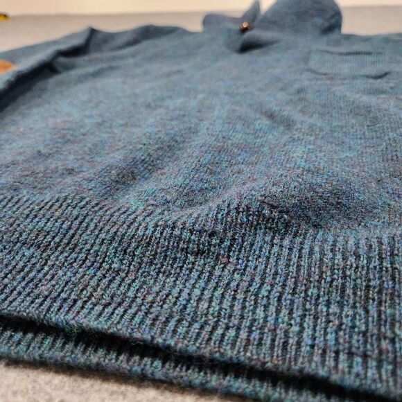 J Crew Women Merino Wool Slim Blue Shawl Collar Leather Elbow Patch Sweater READ - Picture 4 of 12